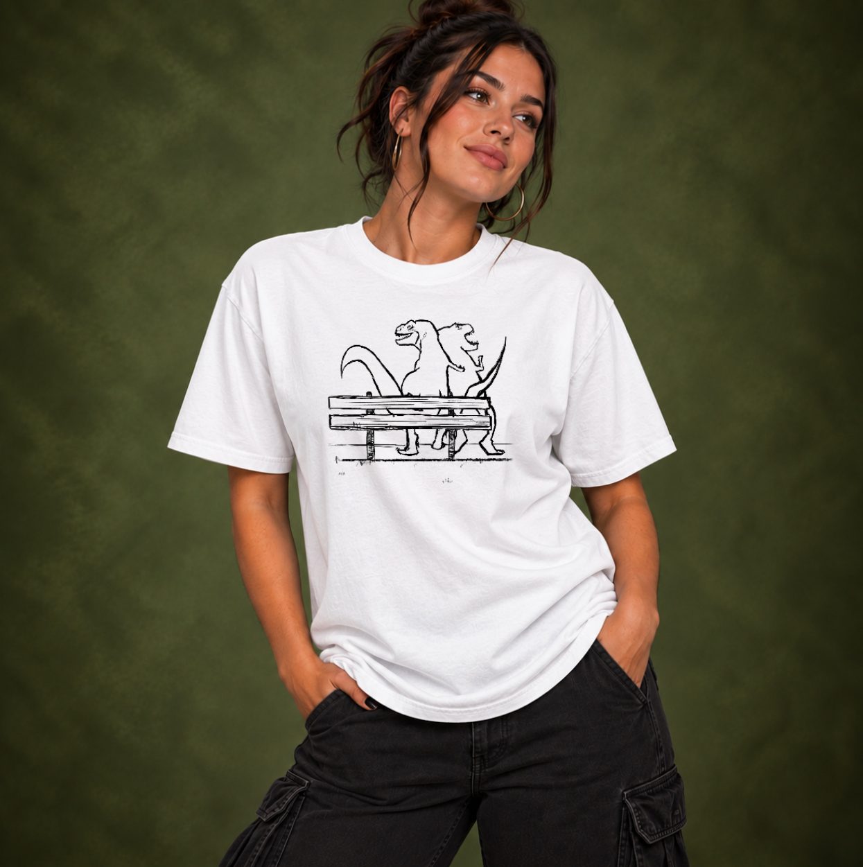 Dino Love — White · Full Front, worn by a model