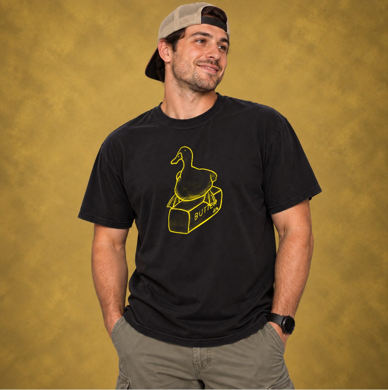 Duck Butter — Vintage Black, worn by a model