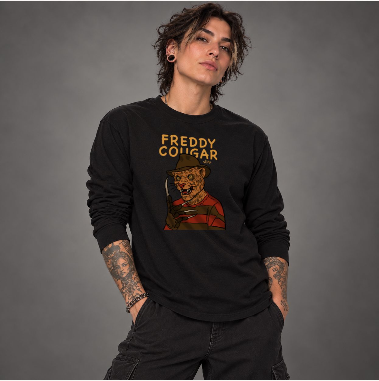 Freddy Cougar — Black · Long Sleeve, worn by a model