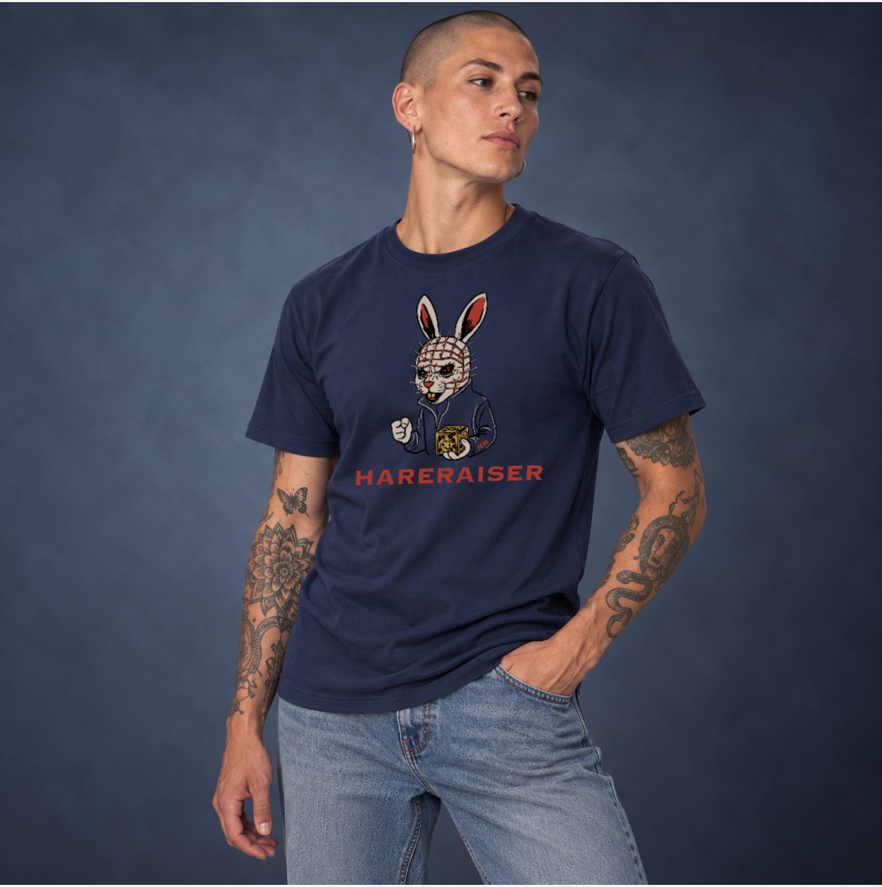 Hareraiser — Navy, worn by a model