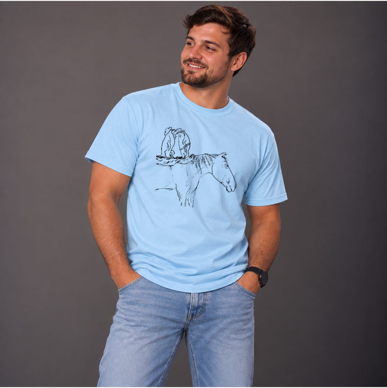 Howdy Penguins — Pale Blue, worn by a model