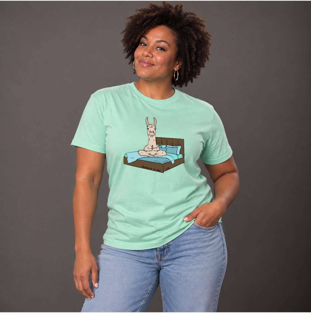 Llamaste in Bed — Mint Green, worn by a model