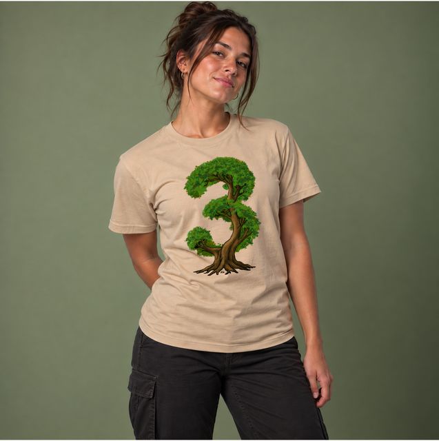 Number Tree — Sand/Tan, worn by a model