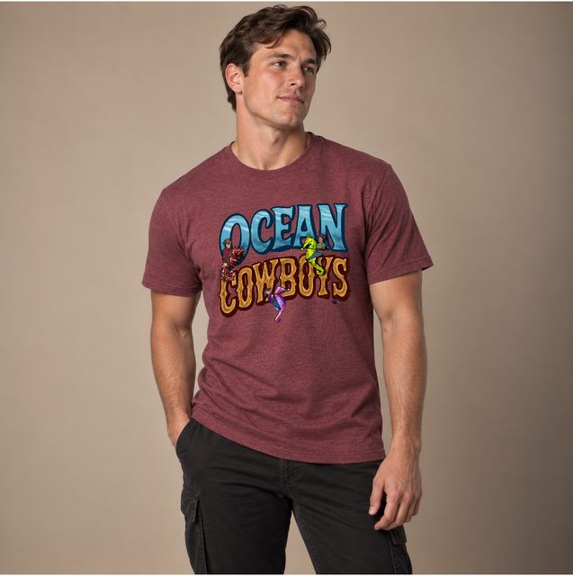Ocean Cowboys — Heather Maroon, worn by a model