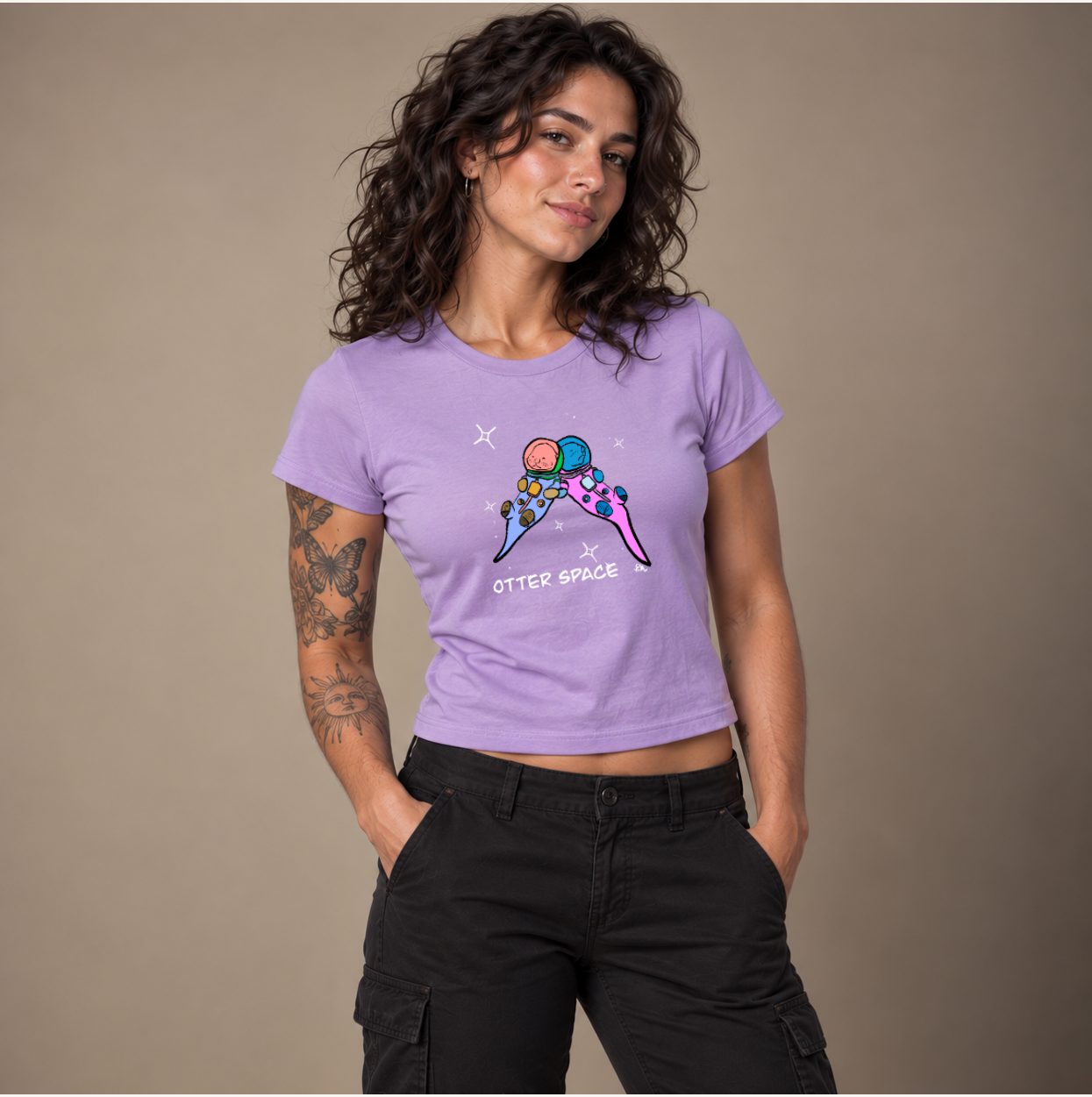 Otter Space — Light Purple · Woman's Baby T, worn by a model