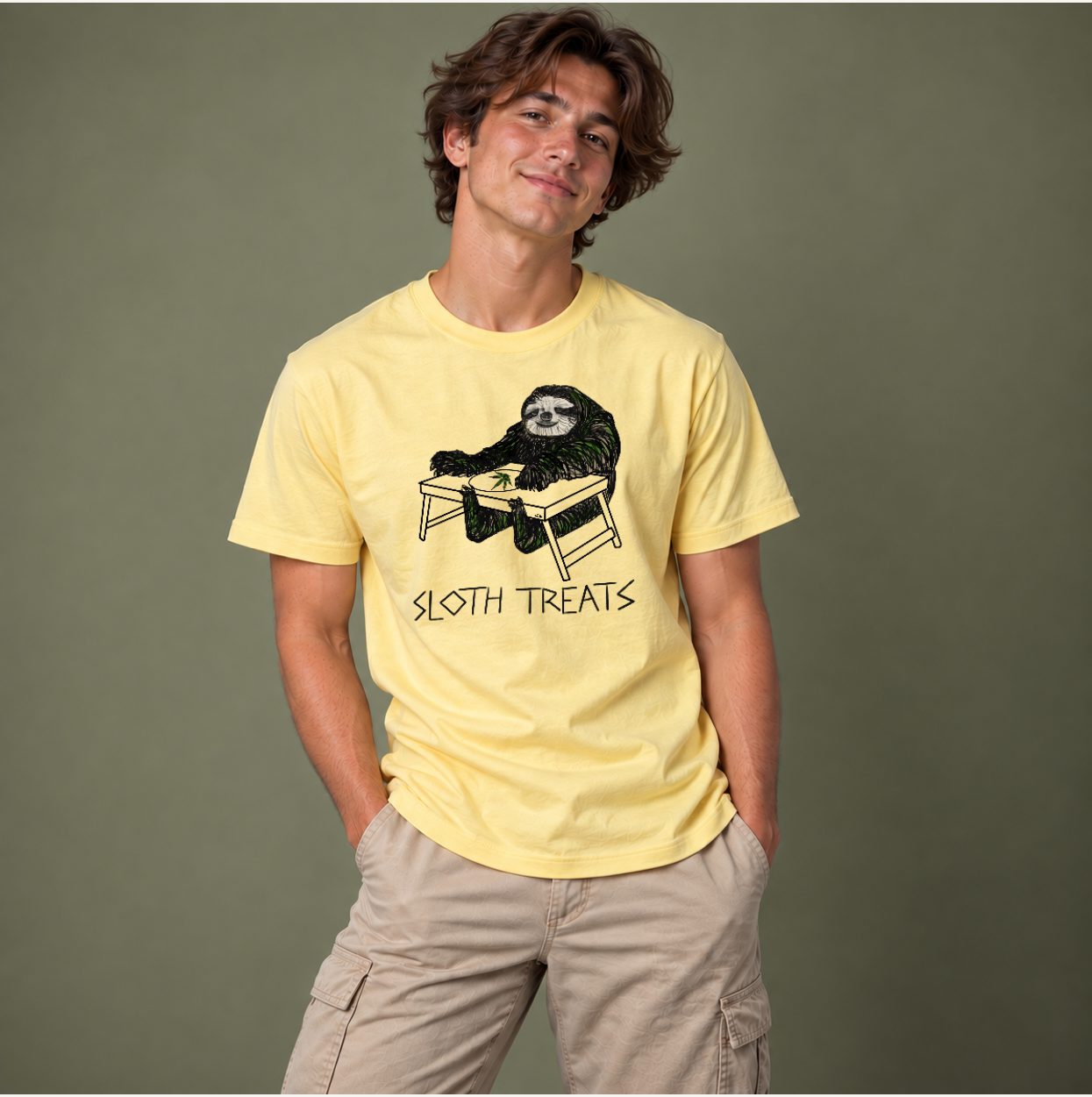 Sloth Treats — Light Yellow, worn by a model