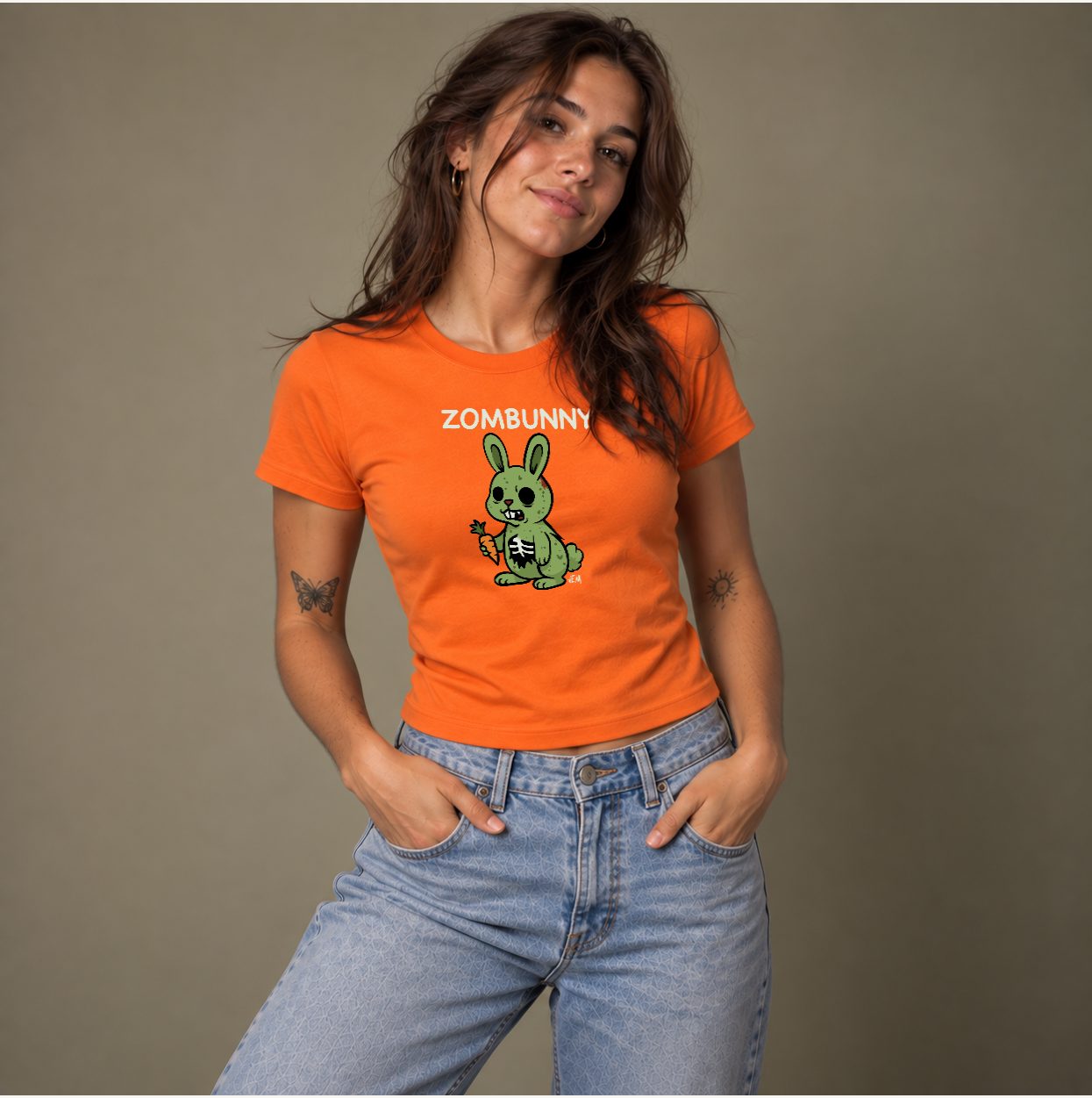 Zombunny — Orange · Woman's Baby T, worn by a model